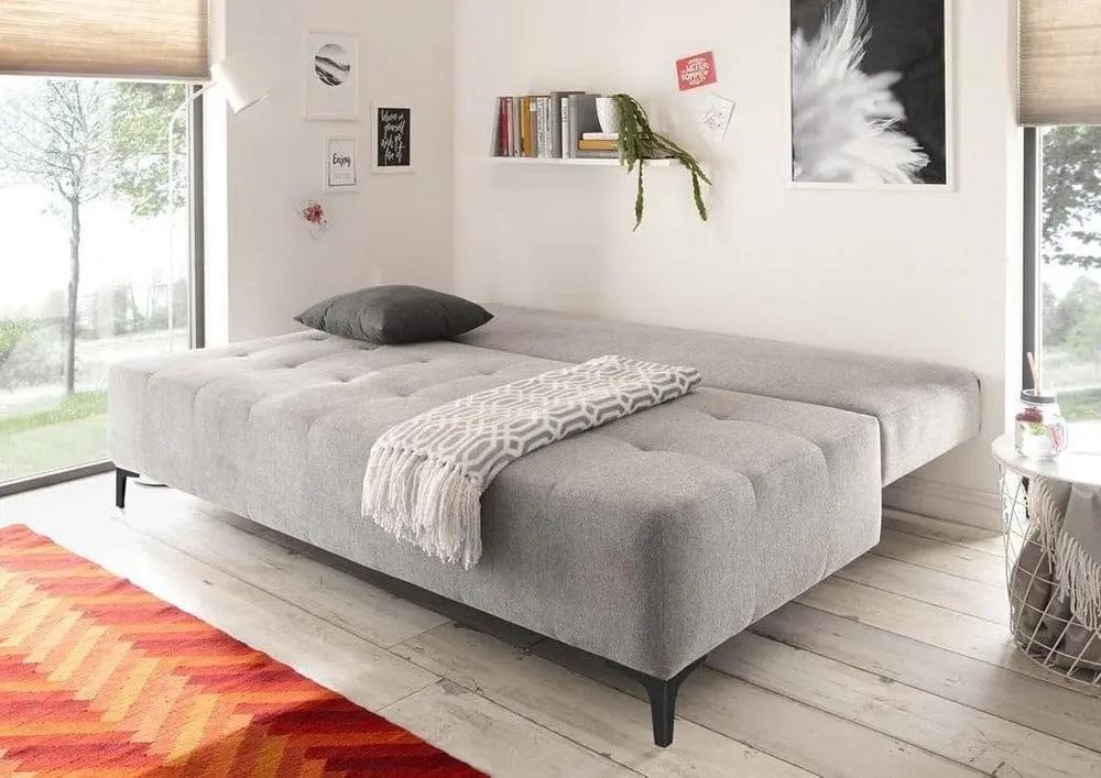 Canapea extensibilă cu ladă de depozitare si sezut confortabil din spuma HR, Candy Silver, 200x100 cm