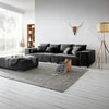 Canapea extensibilă dumonde cu ladă de depozitare si sezut confortabil din spuma high-density, Marbela Enjoy Black XXL 295x120 cm cu taburet inclus