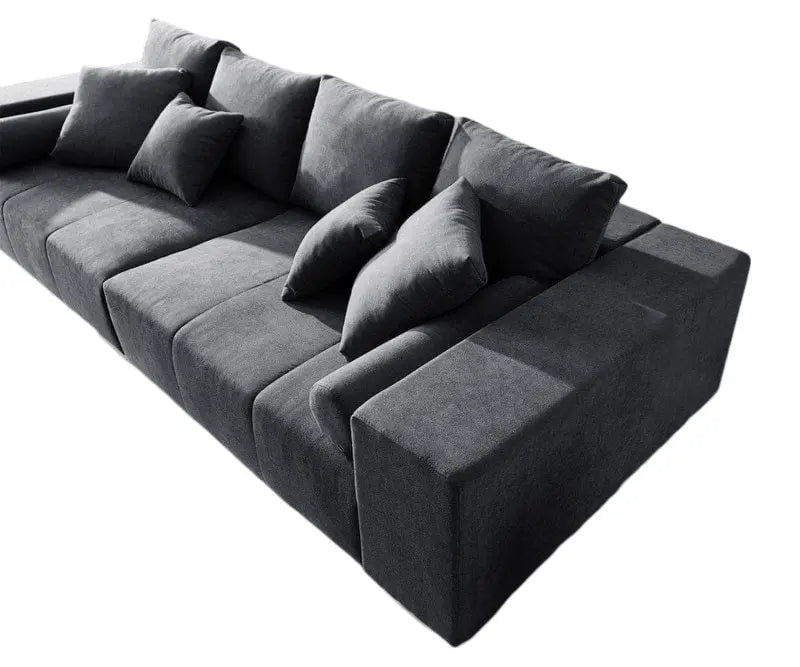 Canapea extensibilă dumonde cu ladă de depozitare si sezut confortabil din spuma HR, Marbela Enjoy Graphite XXL 295x100 cm cu taburet inclus
