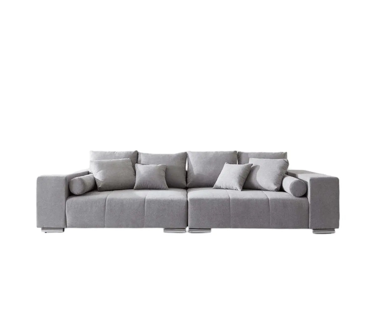 Canapea extensibilă dumonde cu ladă de depozitare si sezut confortabil din spuma HR, Marbela Grau XXL 295x100 cm cu taburet inclus