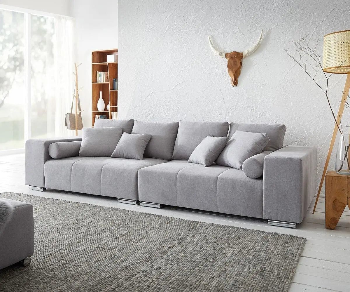 Canapea extensibilă cu ladă de depozitare si sezut confortabil din spuma HR, Marbela New Grey XXL 295x100 cm