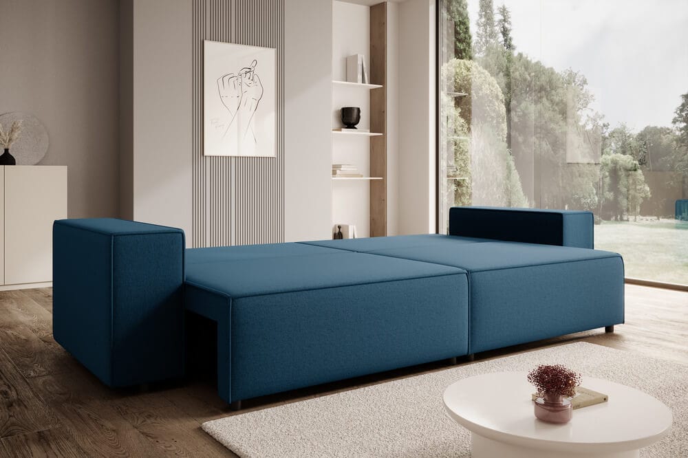 Canapea extensibilă cu ladă de depozitare si sezut confortabil din spuma HR, Dream Blue 310x100 cm