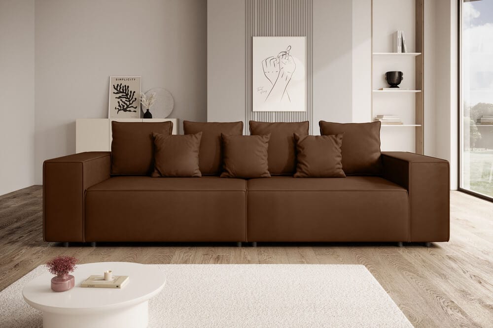 Canapea extensibilă cu ladă de depozitare si sezut confortabil din spuma HR, Dream Brown 310x100 cm