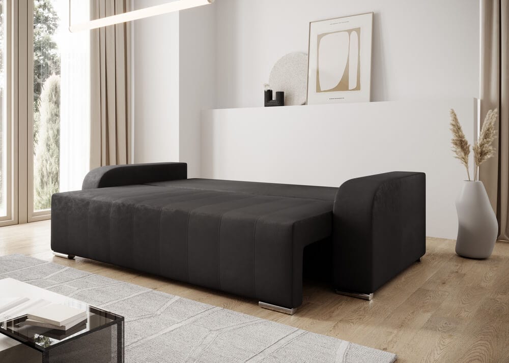 Canapea extensibilă cu ladă de depozitare si sezut confortabil din spuma HR, Sofia Antracit 240x100 cm Fabrica