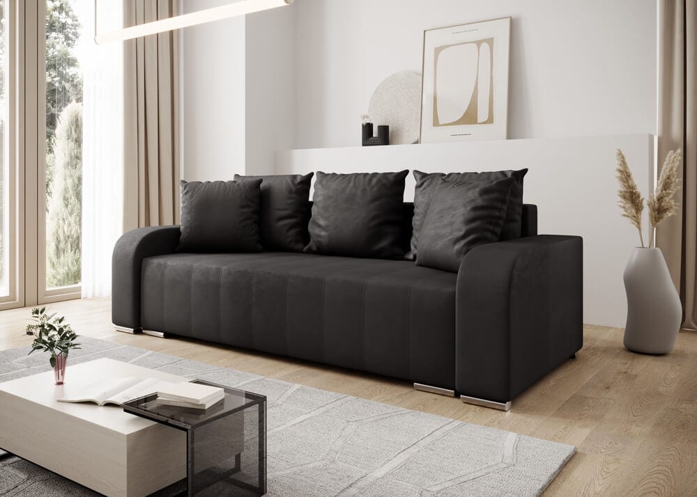 Canapea extensibilă cu ladă de depozitare si sezut confortabil din spuma HR, Sofia Antracit 240x100 cm Fabrica