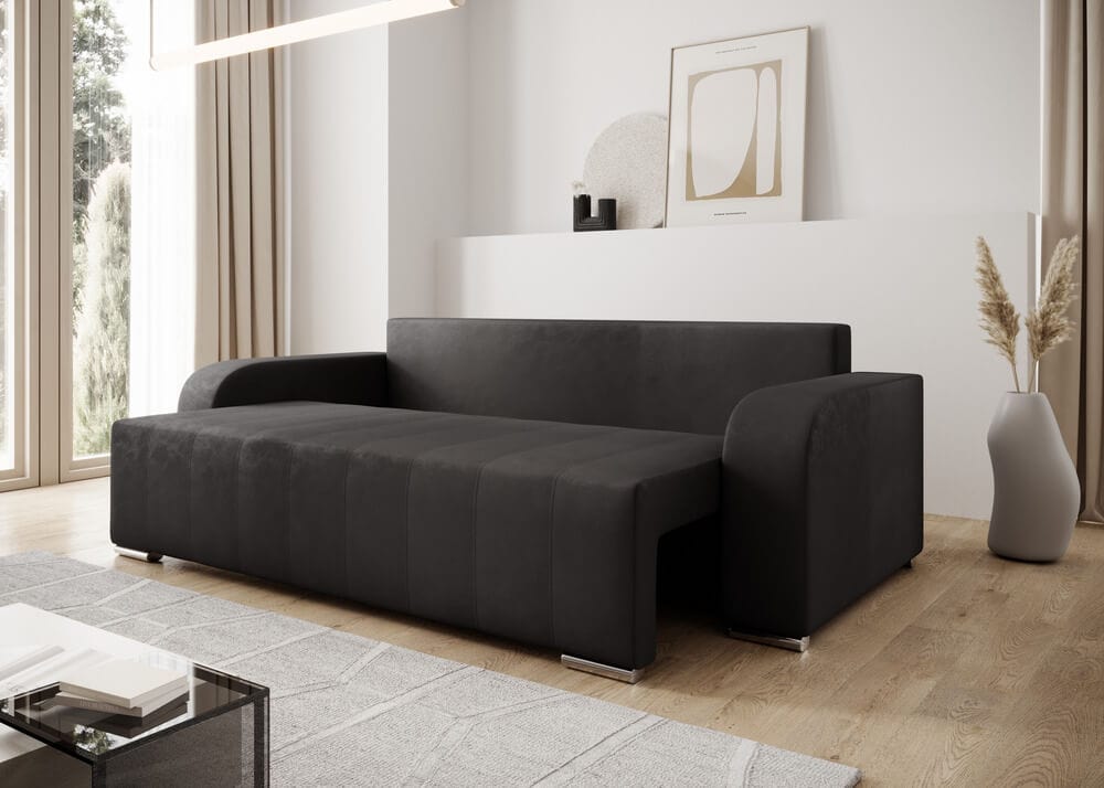 Canapea extensibilă cu ladă de depozitare si sezut confortabil din spuma HR, Sofia Antracit 240x100 cm Fabrica