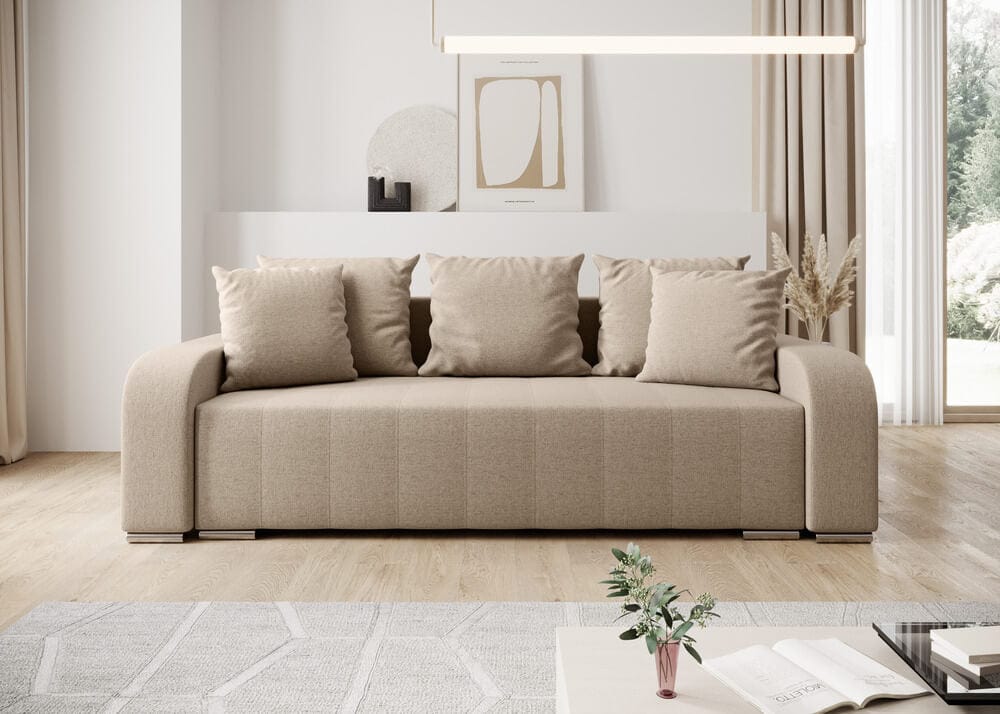 Canapea extensibilă cu ladă de depozitare si sezut confortabil din spuma HR, Sofia Bej 240x100 cm Fabrica