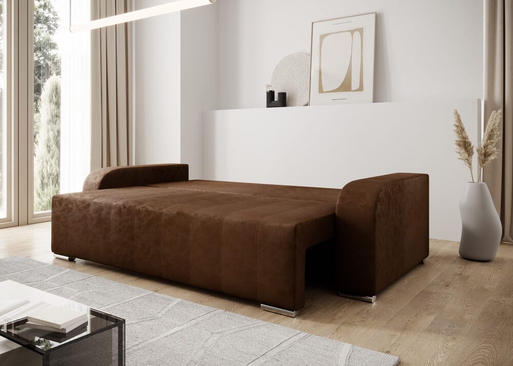 Canapea extensibilă cu ladă de depozitare si sezut confortabil din spuma HR, Sofia Brown 240x100 cm Fabrica