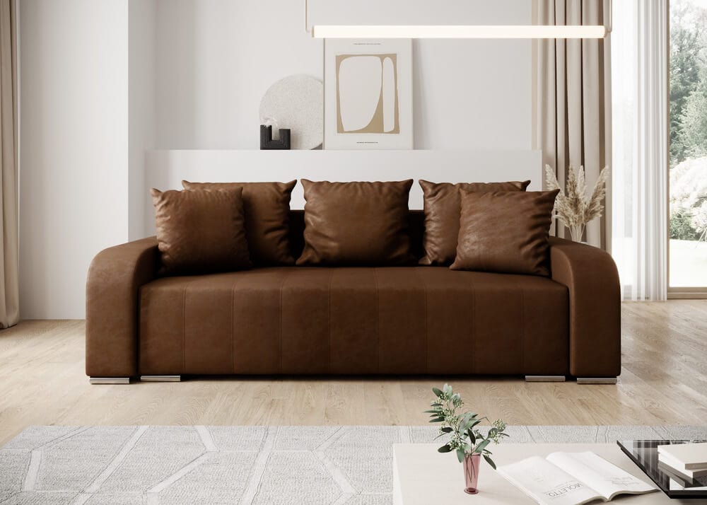 Canapea extensibilă cu ladă de depozitare si sezut confortabil din spuma HR, Sofia Brown 240x100 cm