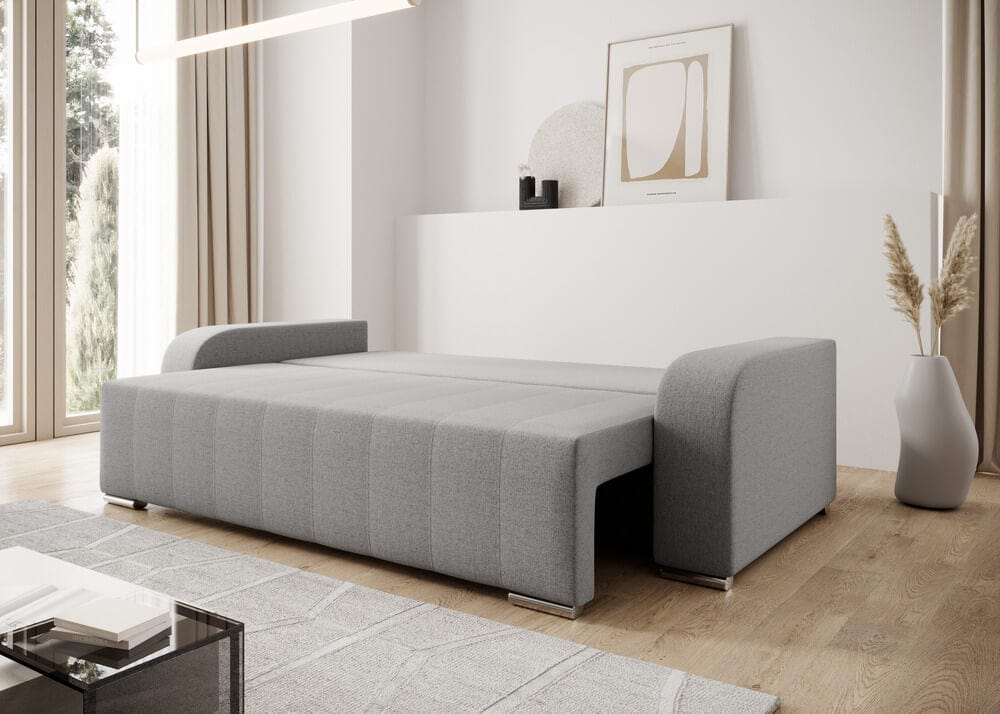 Canapea extensibilă cu ladă de depozitare si sezut confortabil din spuma HR, Sofia Grey 240x100 cm Fabrica