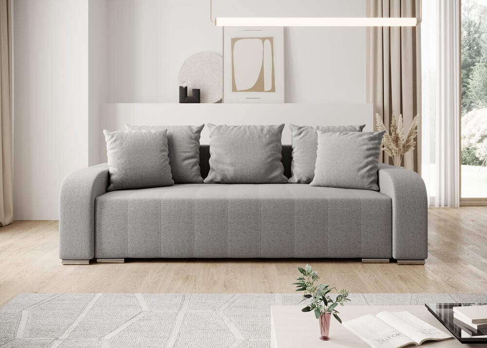 Canapea extensibilă cu ladă de depozitare si sezut confortabil din spuma HR, Sofia Grey 240x100 cm Fabrica