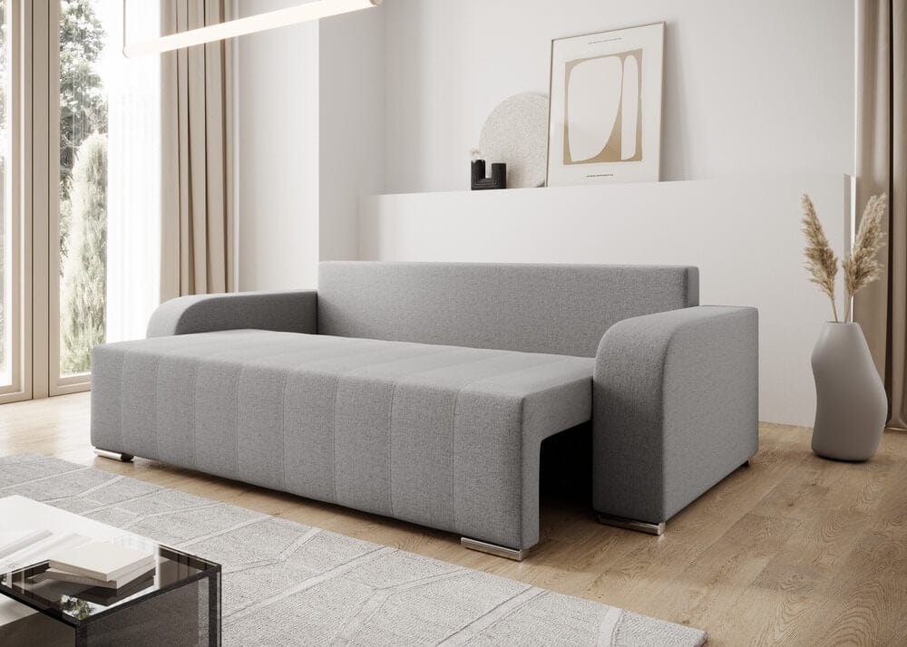 Canapea extensibilă cu ladă de depozitare si sezut confortabil din spuma HR, Sofia Grey 240x100 cm Fabrica