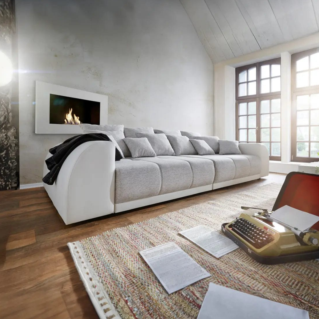 Canapea extensibilă dumonde cu 2 lăzi de depozitare si sezut confortabil din spuma HR, Big Sofa Verona 310x100 cm