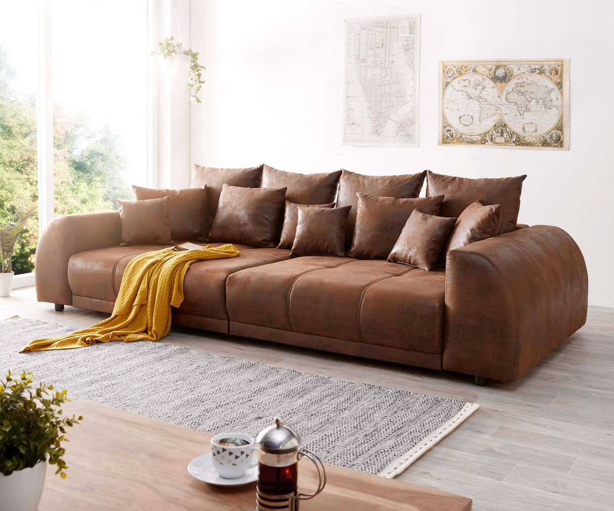 Canapea extensibilă dumonde cu 2 lăzi de depozitare si sezut confortabil din spuma HR, Big Sofa Verona Brown 310x100 cm