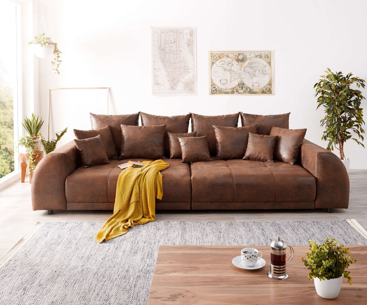 Canapea extensibilă dumonde cu 2 lăzi de depozitare si sezut confortabil din spuma HR, Big Sofa Verona Brown 310x100 cm