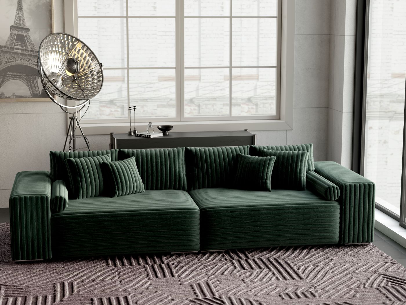 Canapea extensibilă dumonde cu ladă de depozitare si sezut confortabil din spuma HR, Marbela Ambience Green XXL 295x100 cm fabrica
