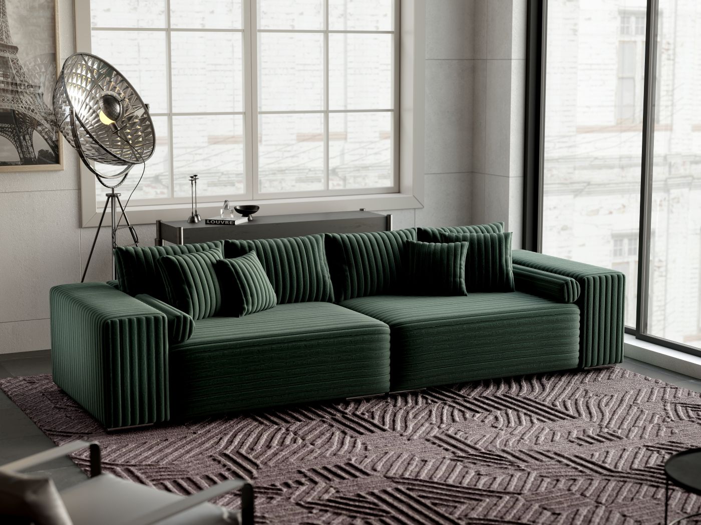Canapea extensibilă dumonde cu ladă de depozitare si sezut confortabil din spuma HR, Marbela Ambience Green XXL 295x100 cm fabrica
