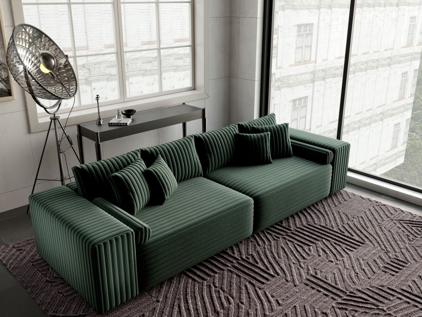 Canapea extensibilă dumonde cu ladă de depozitare si sezut confortabil din spuma HR, Marbela Ambience Green XXL 295x100 cm fabrica