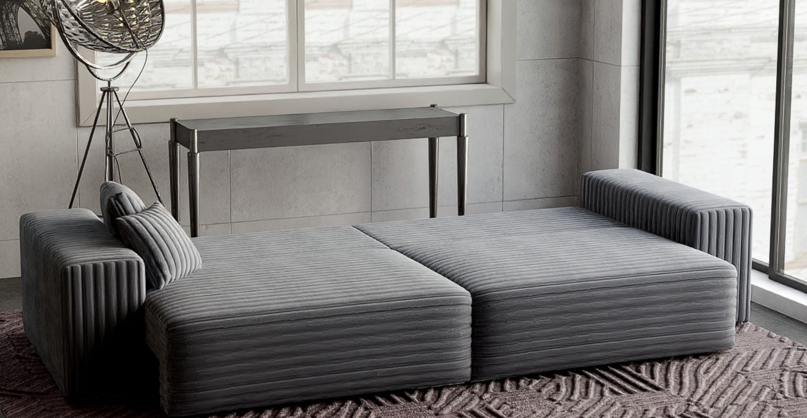 Canapea extensibilă dumonde cu ladă de depozitare si sezut confortabil din spuma HR, Marbela Ambience Grey XXL 295x100 cm fabrica