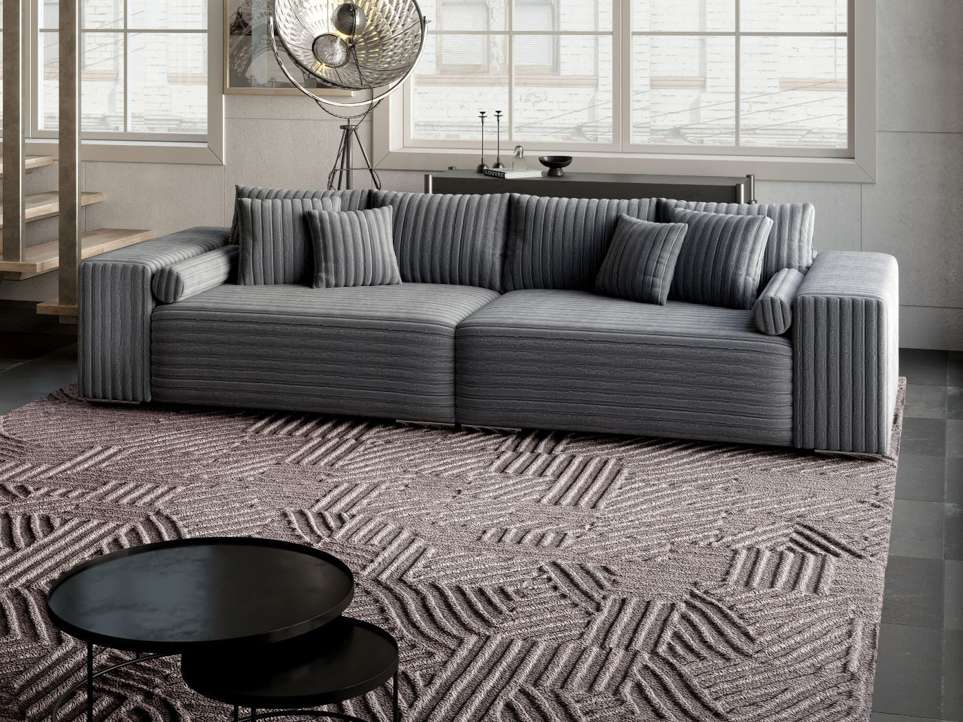 Canapea extensibilă dumonde cu ladă de depozitare si sezut confortabil din spuma HR, Marbela Ambience Grey XXL 295x100 cm fabrica