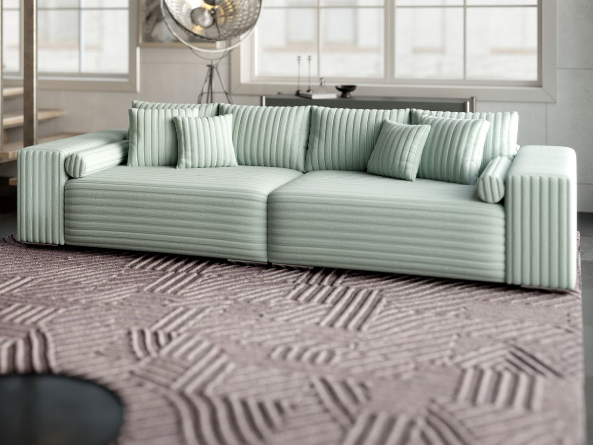 Canapea extensibilă dumonde cu ladă de depozitare si sezut confortabil din spuma HR, Marbela Ambience Light Green XXL 295x100 cm