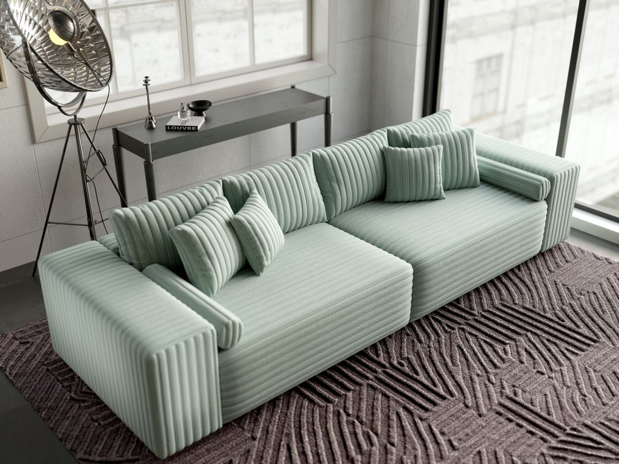 Canapea extensibilă dumonde cu ladă de depozitare si sezut confortabil din spuma HR, Marbela Ambience Light Green XXL 295x100 cm