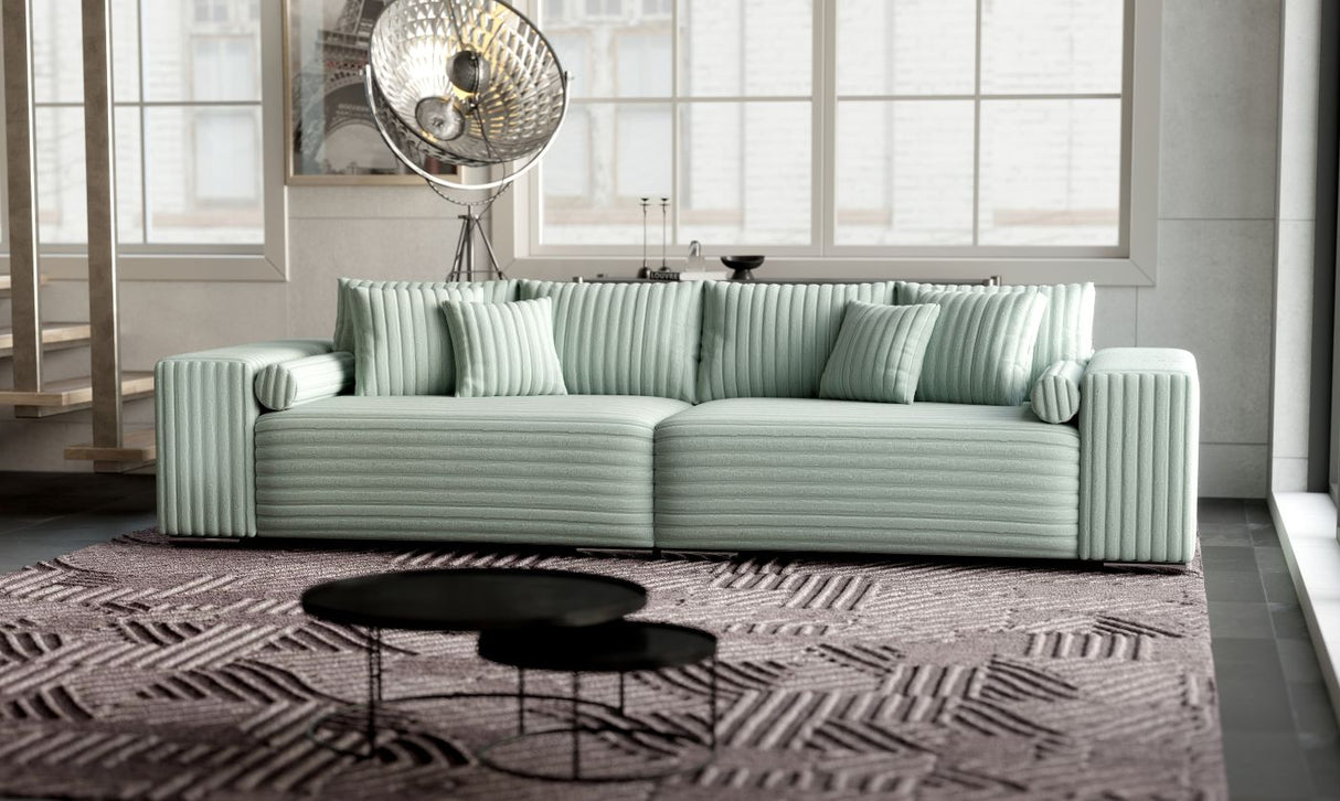 Canapea extensibilă dumonde cu ladă de depozitare si sezut confortabil din spuma HR, Marbela Ambience Light Green XXL 295x100 cm