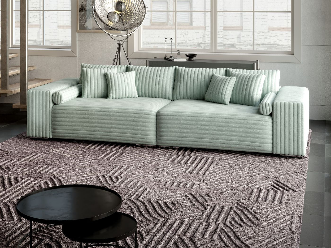 Canapea extensibilă dumonde cu ladă de depozitare si sezut confortabil din spuma HR, Marbela Ambience Light Green XXL 295x100 cm fabrica