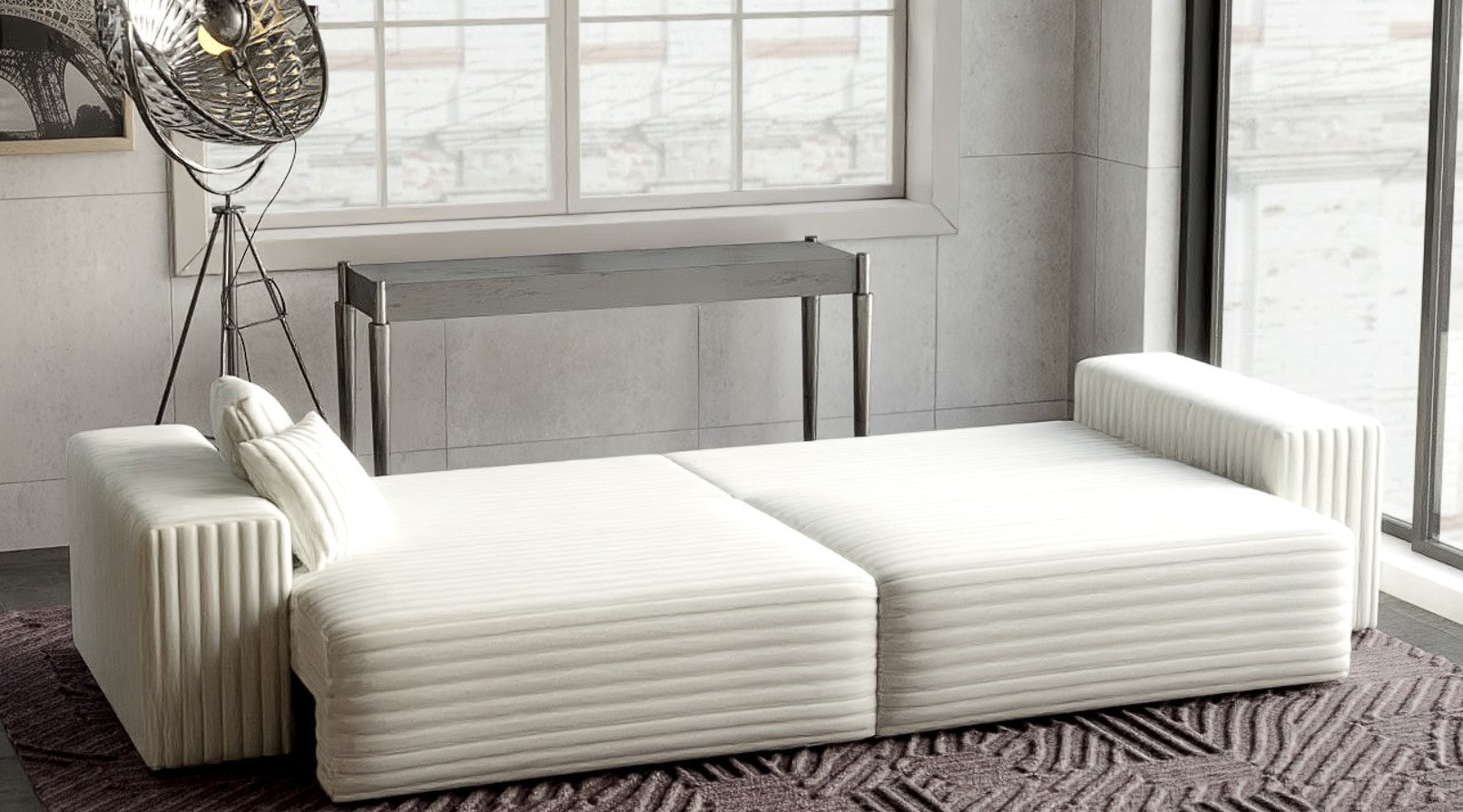Canapea extensibilă dumonde cu ladă de depozitare si sezut confortabil din spuma HR, Marbela Ambience White XXL 295x100 cm fabrica