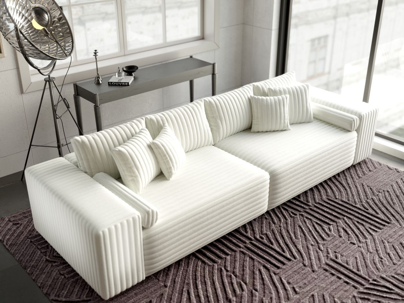 Canapea extensibilă dumonde cu ladă de depozitare si sezut confortabil din spuma HR, Marbela Ambience White XXL 295x100 cm fabrica