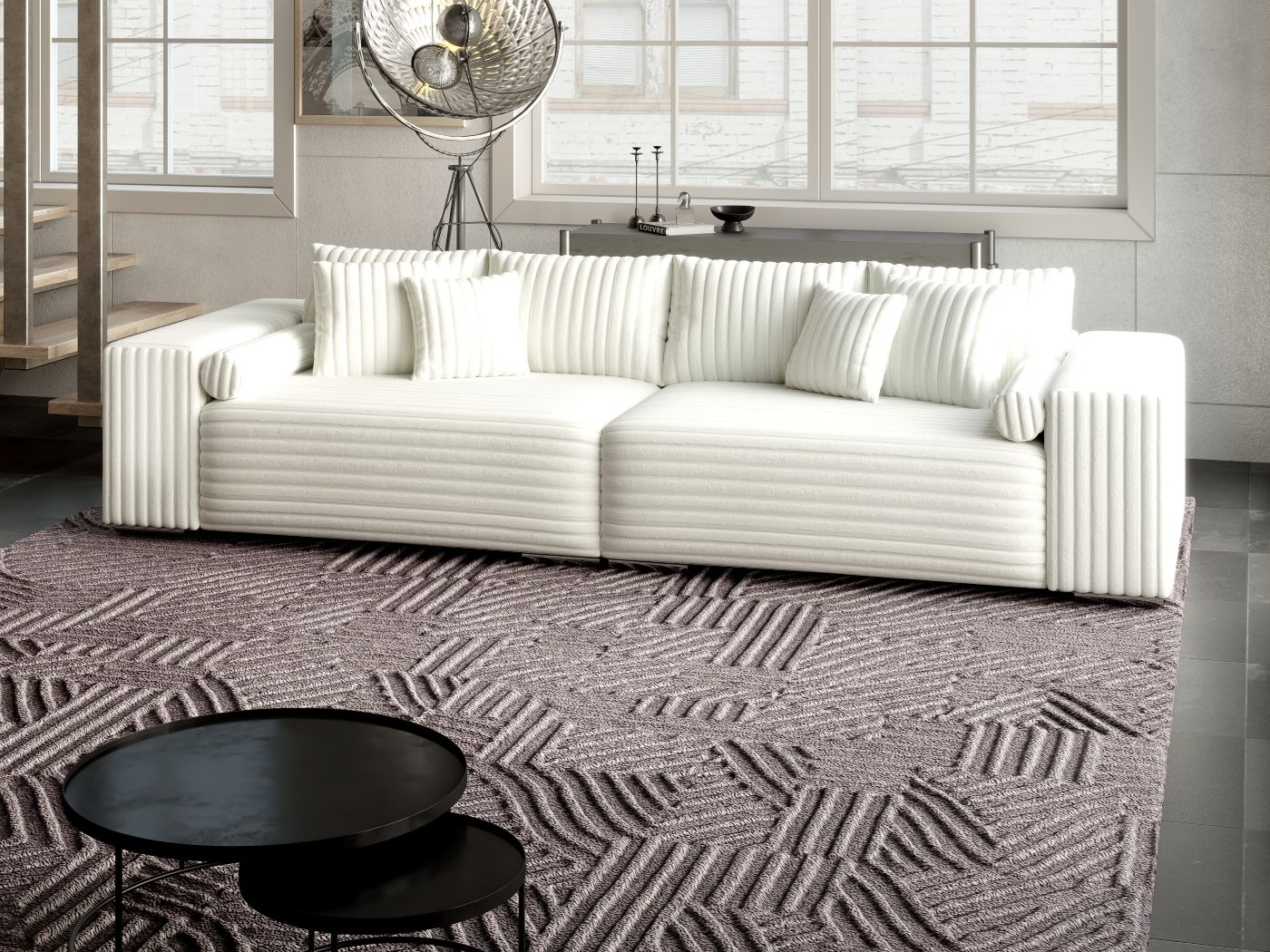 Canapea extensibilă dumonde cu ladă de depozitare si sezut confortabil din spuma HR, Marbela Ambience White XXL 295x100 cm fabrica