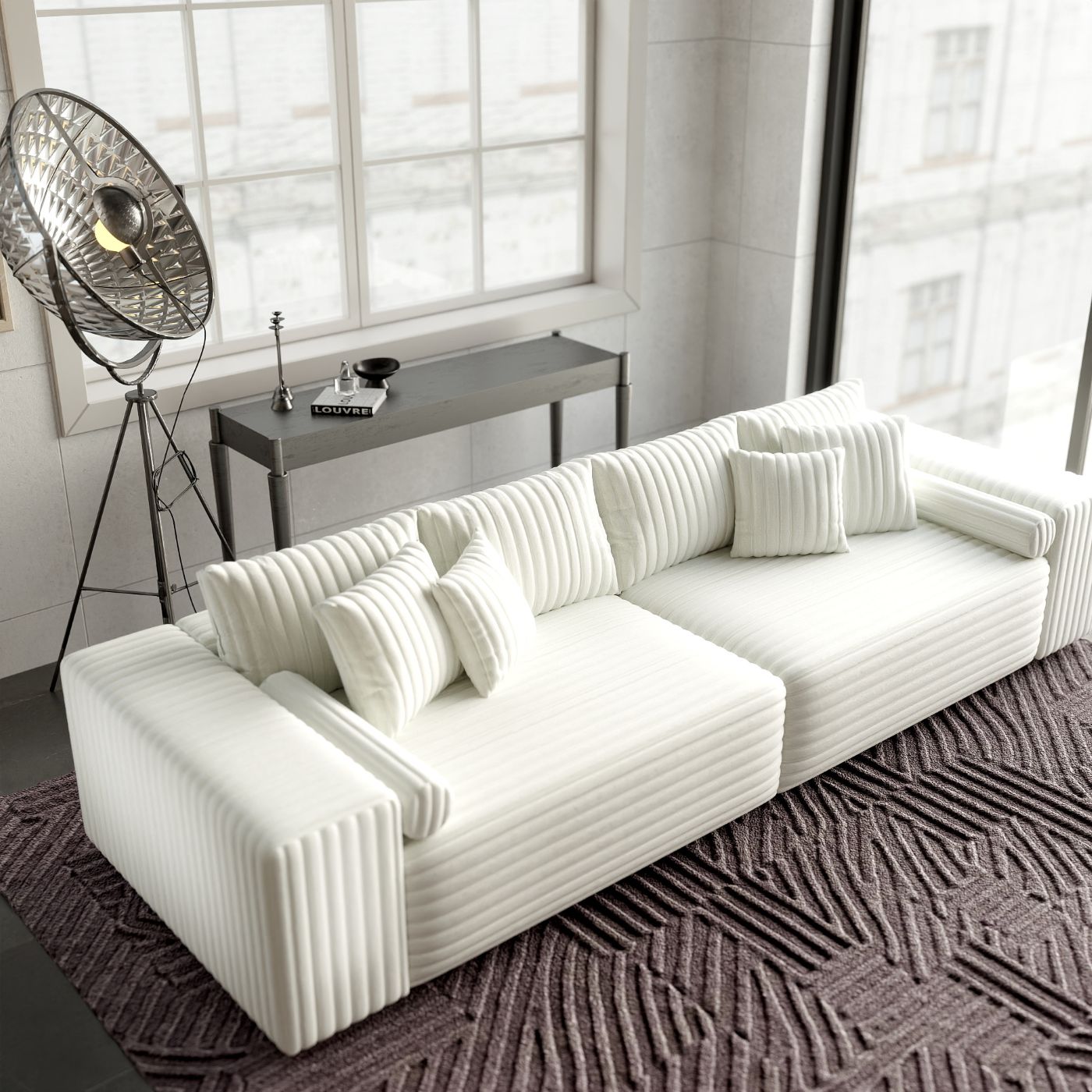 Canapea extensibilă dumonde cu ladă de depozitare si sezut confortabil din spuma HR, Marbela Ambience White XXL 295x100 cm fabrica