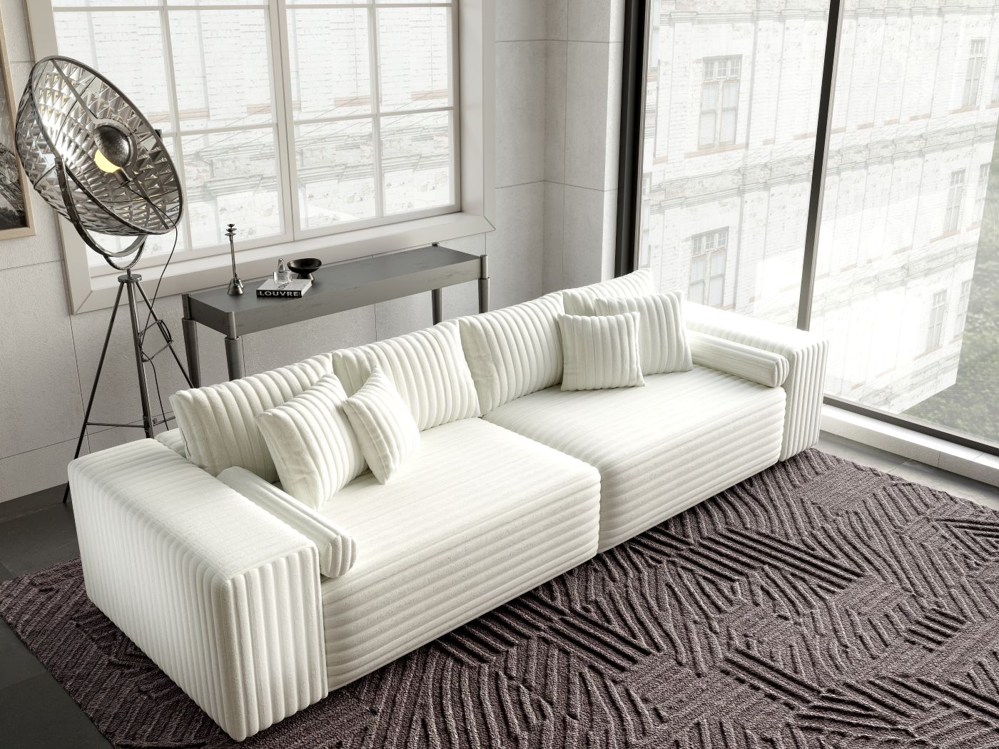 Canapea extensibilă dumonde cu ladă de depozitare si sezut confortabil din spuma HR, Marbela Ambience White XXL 295x100 cm fabrica
