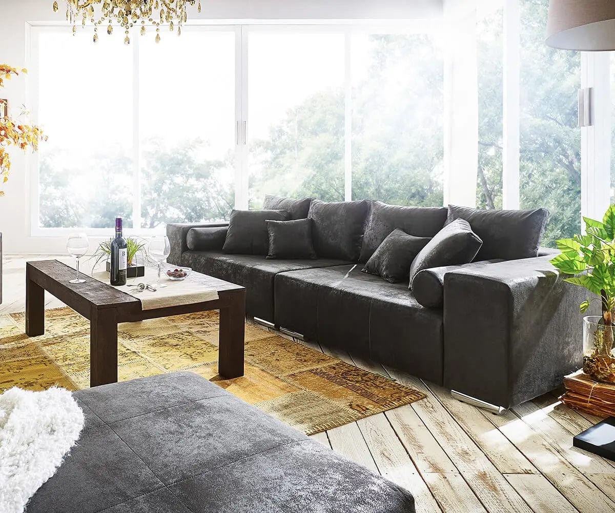 Canapea extensibilă dumonde cu ladă de depozitare si sezut confortabil din spuma HR, Marbela Antracit XXL 295x100 cm