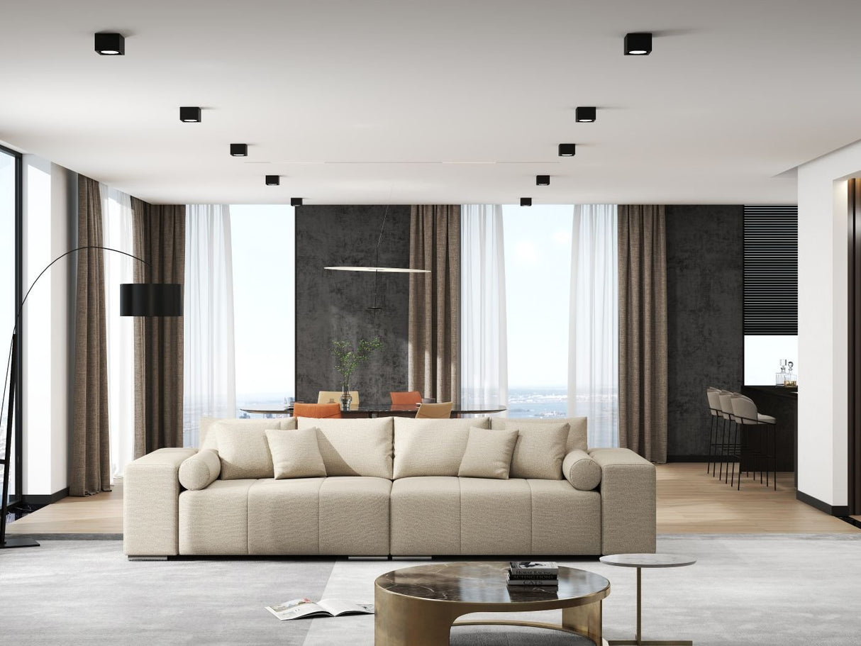 Canapea extensibilă dumonde cu ladă de depozitare si sezut confortabil din spuma HR, Marbela Enjoy Lux Bej XXL 295x100 cm fabrica
