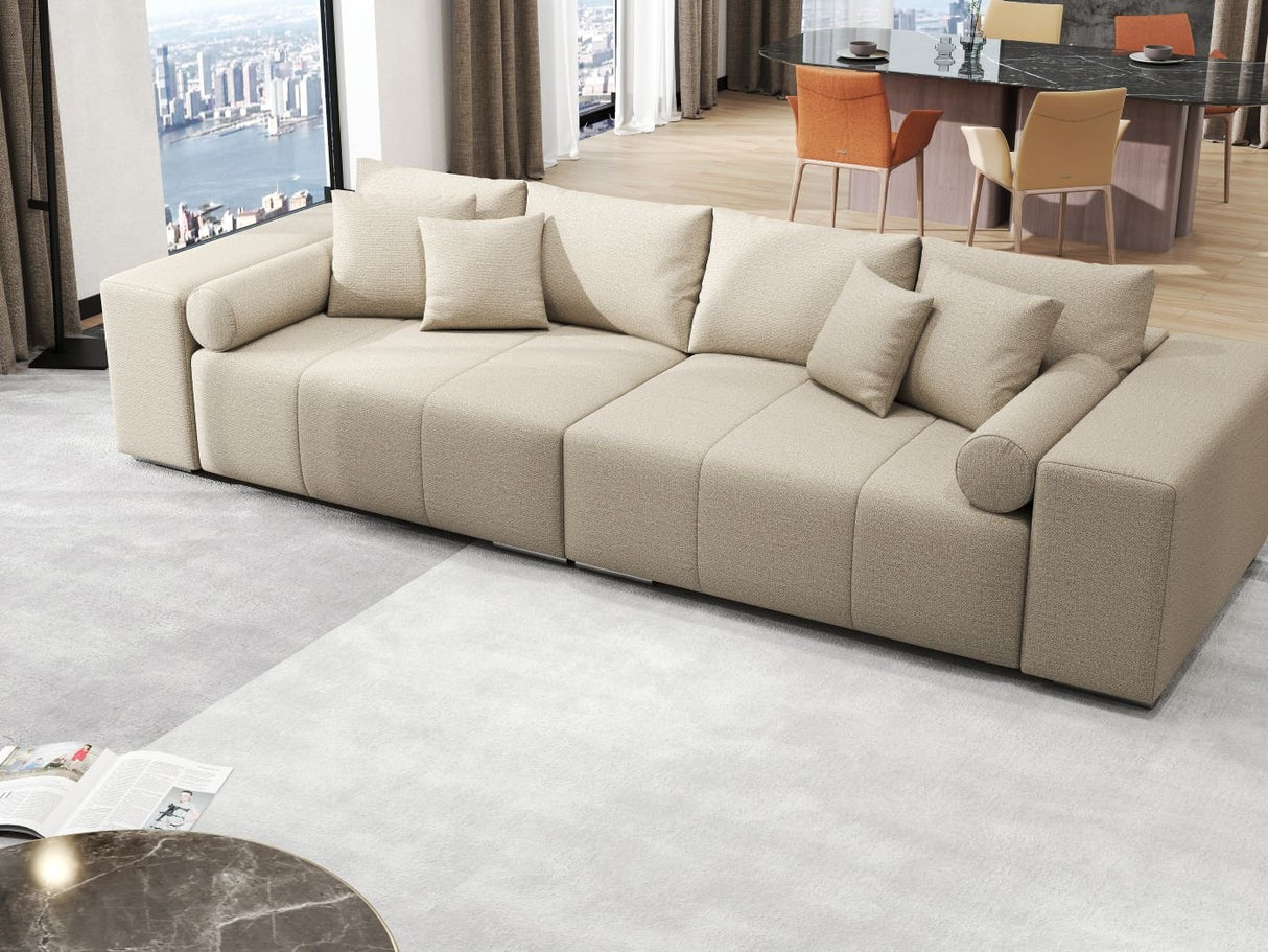 Canapea extensibilă dumonde cu ladă de depozitare si sezut confortabil din spuma HR, Marbela Enjoy Lux Bej XXL 295x100 cm fabrica
