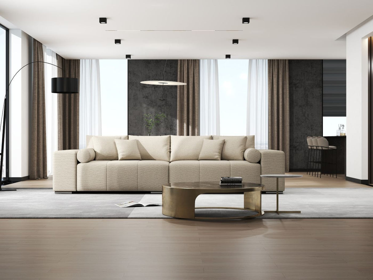 Canapea extensibilă dumonde cu ladă de depozitare si sezut confortabil din spuma HR, Marbela Enjoy Lux Bej XXL 295x100 cm fabrica