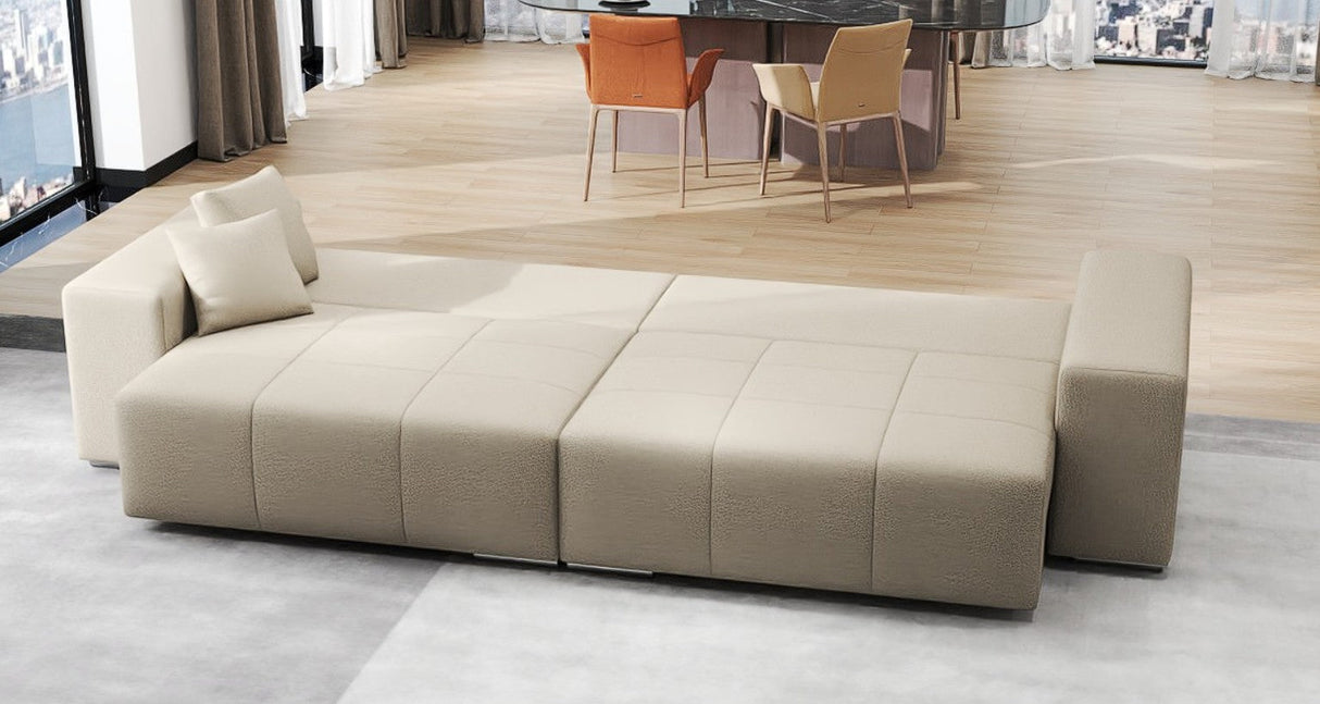 Canapea extensibilă dumonde cu ladă de depozitare si sezut confortabil din spuma HR, Marbela Enjoy Lux Bej XXL 295x100 cm fabrica