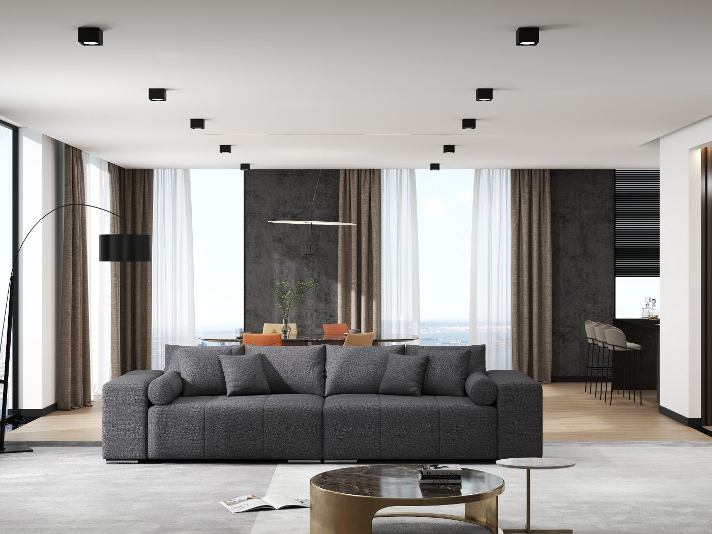 Canapea extensibilă dumonde cu ladă de depozitare si sezut confortabil din spuma HR, Marbela Enjoy Lux Grafit XXL 295x100 cm fabrica