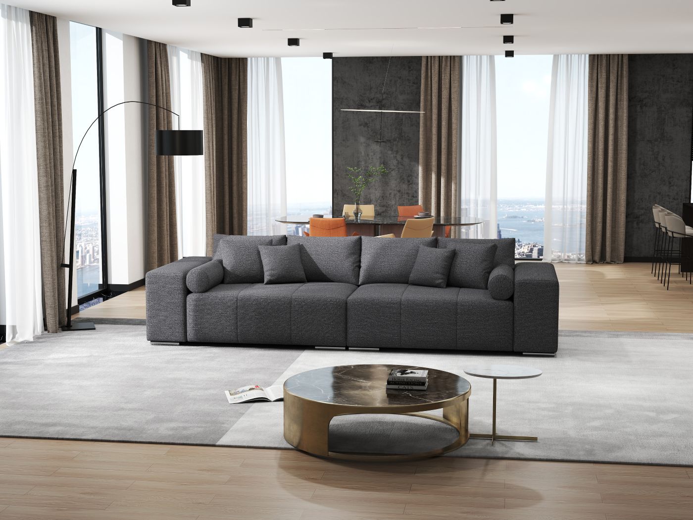 Canapea extensibilă dumonde cu ladă de depozitare si sezut confortabil din spuma HR, Marbela Enjoy Lux Grafit XXL 295x100 cm fabrica