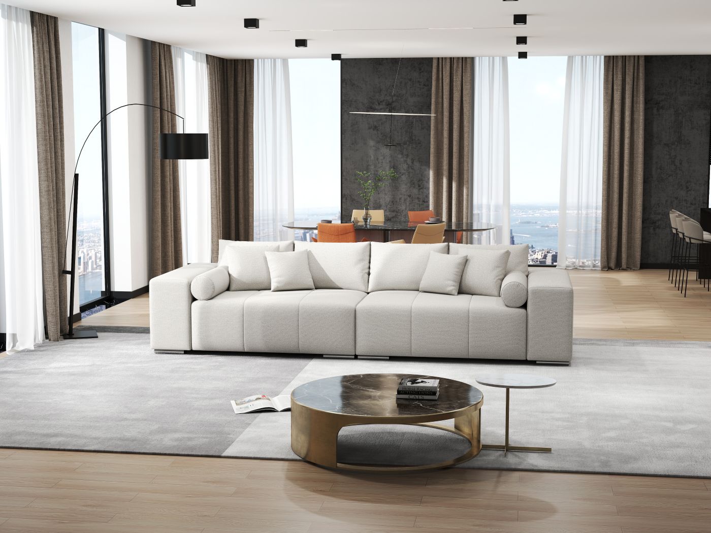 Canapea extensibilă dumonde cu ladă de depozitare si sezut confortabil din spuma HR, Marbela Enjoy Lux Grey XXL 295x100 cm fabrica