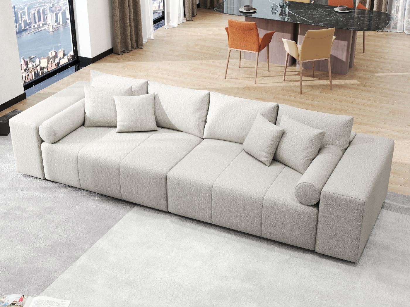 Canapea extensibilă dumonde cu ladă de depozitare si sezut confortabil din spuma HR, Marbela Enjoy Lux Grey XXL 295x100 cm fabrica