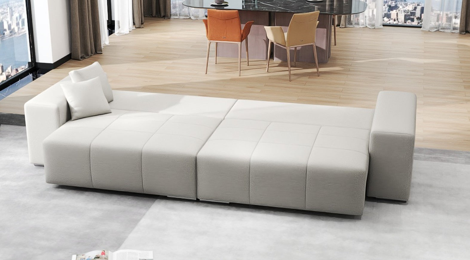 Canapea extensibilă dumonde cu ladă de depozitare si sezut confortabil din spuma HR, Marbela Enjoy Lux Grey XXL 295x100 cm fabrica
