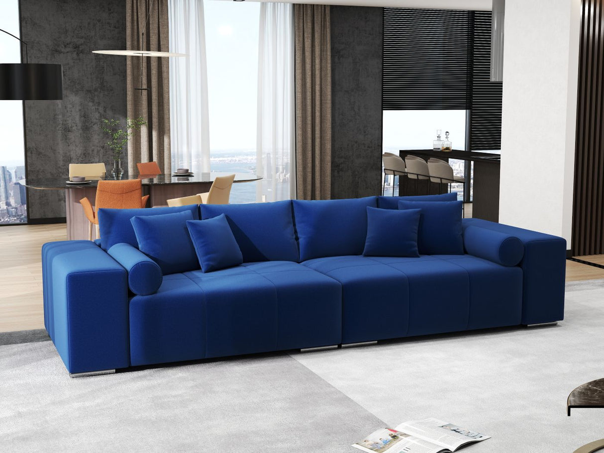 Canapea extensibilă dumonde cu ladă de depozitare si sezut confortabil din spuma HR, Marbela Royal Velvet Albastru XXL 295x100 cm