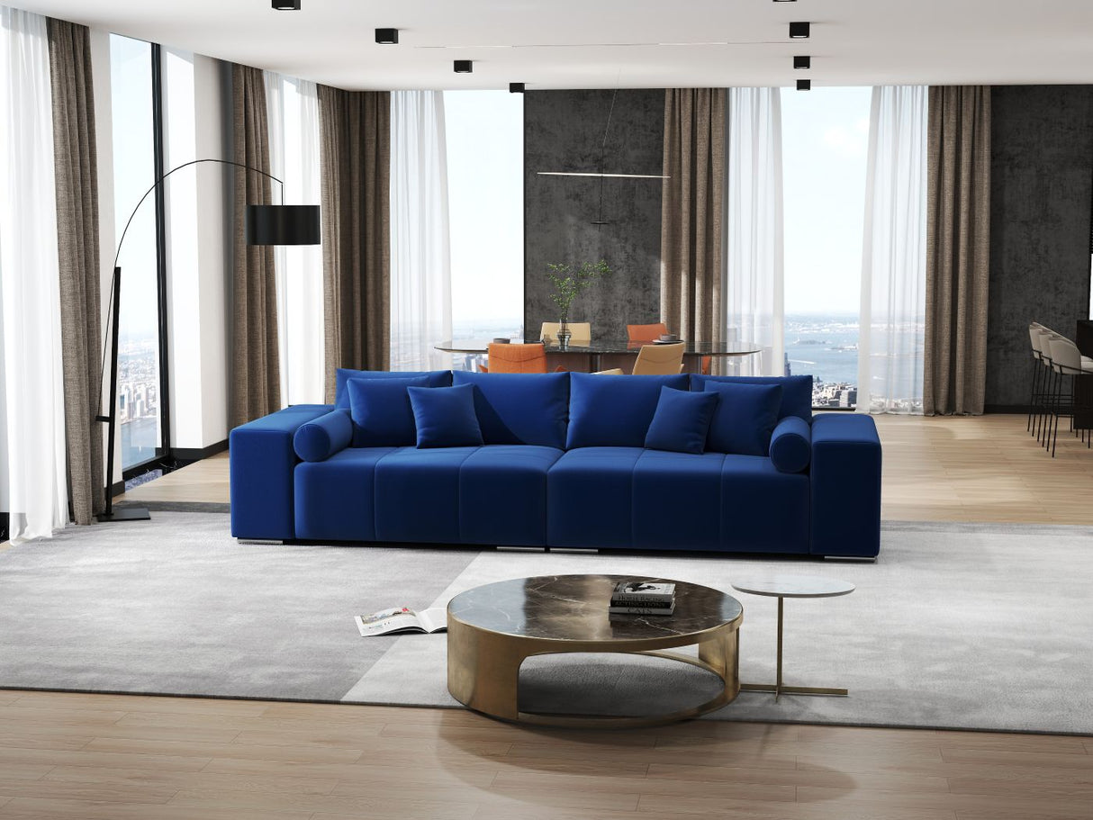 Canapea extensibilă dumonde cu ladă de depozitare si sezut confortabil din spuma HR, Marbela Royal Velvet Albastru XXL 295x100 cm
