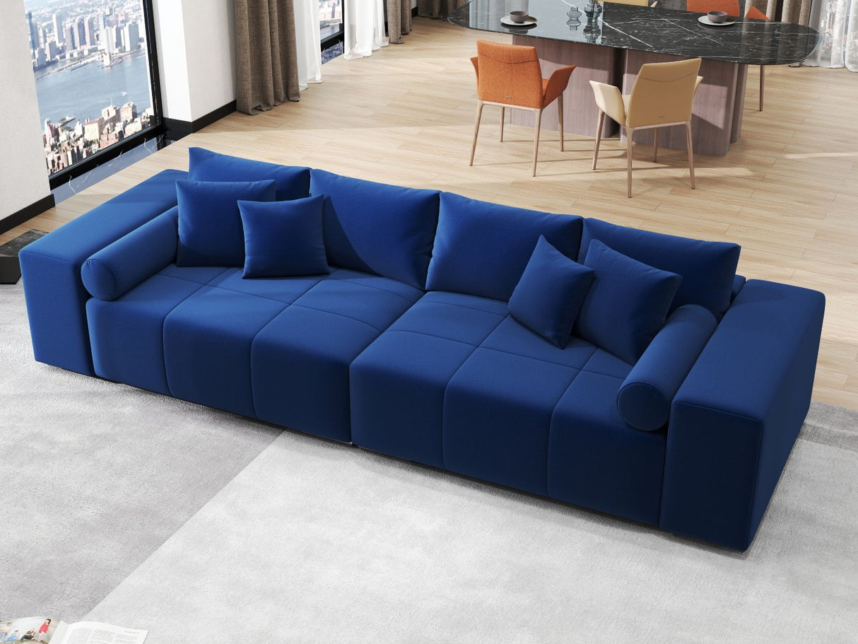 Canapea extensibilă dumonde cu ladă de depozitare si sezut confortabil din spuma HR, Marbela Royal Velvet Albastru XXL 295x100 cm