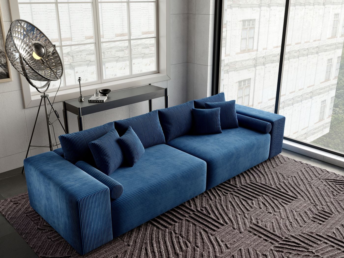 Canapea extensibilă dumonde cu ladă de depozitare si sezut confortabil din spuma HR, Marbela Zoom Blue XXL 295x100 cm fabrica