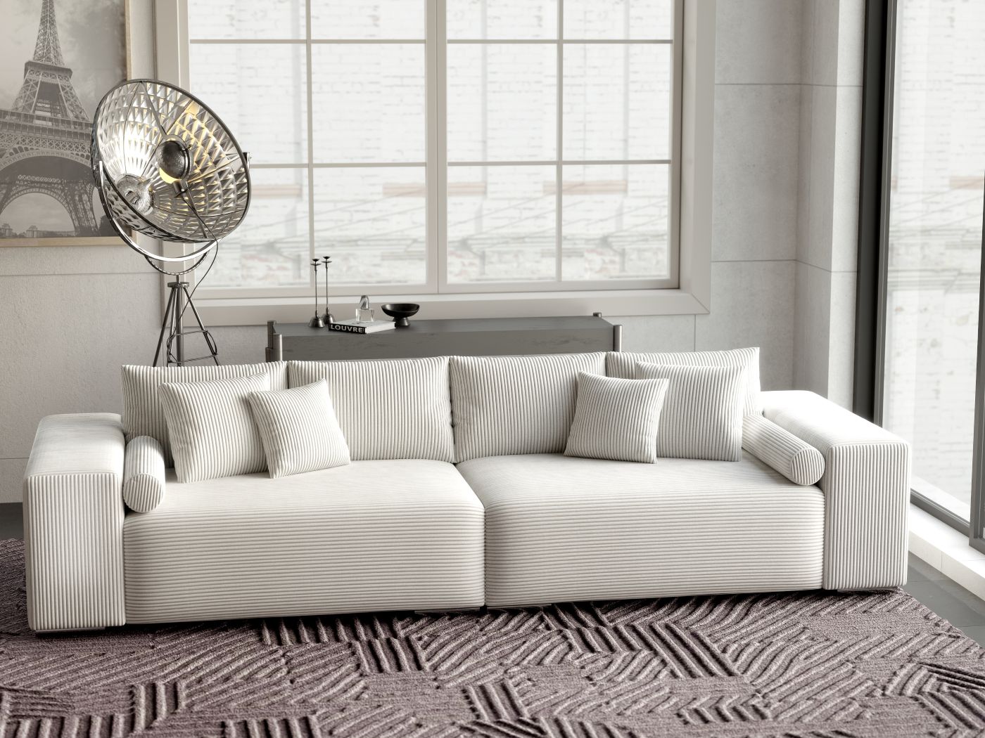 Canapea extensibilă dumonde cu ladă de depozitare si sezut confortabil din spuma HR, Marbela Zoom Bej XXL 295x100 cm fabrica