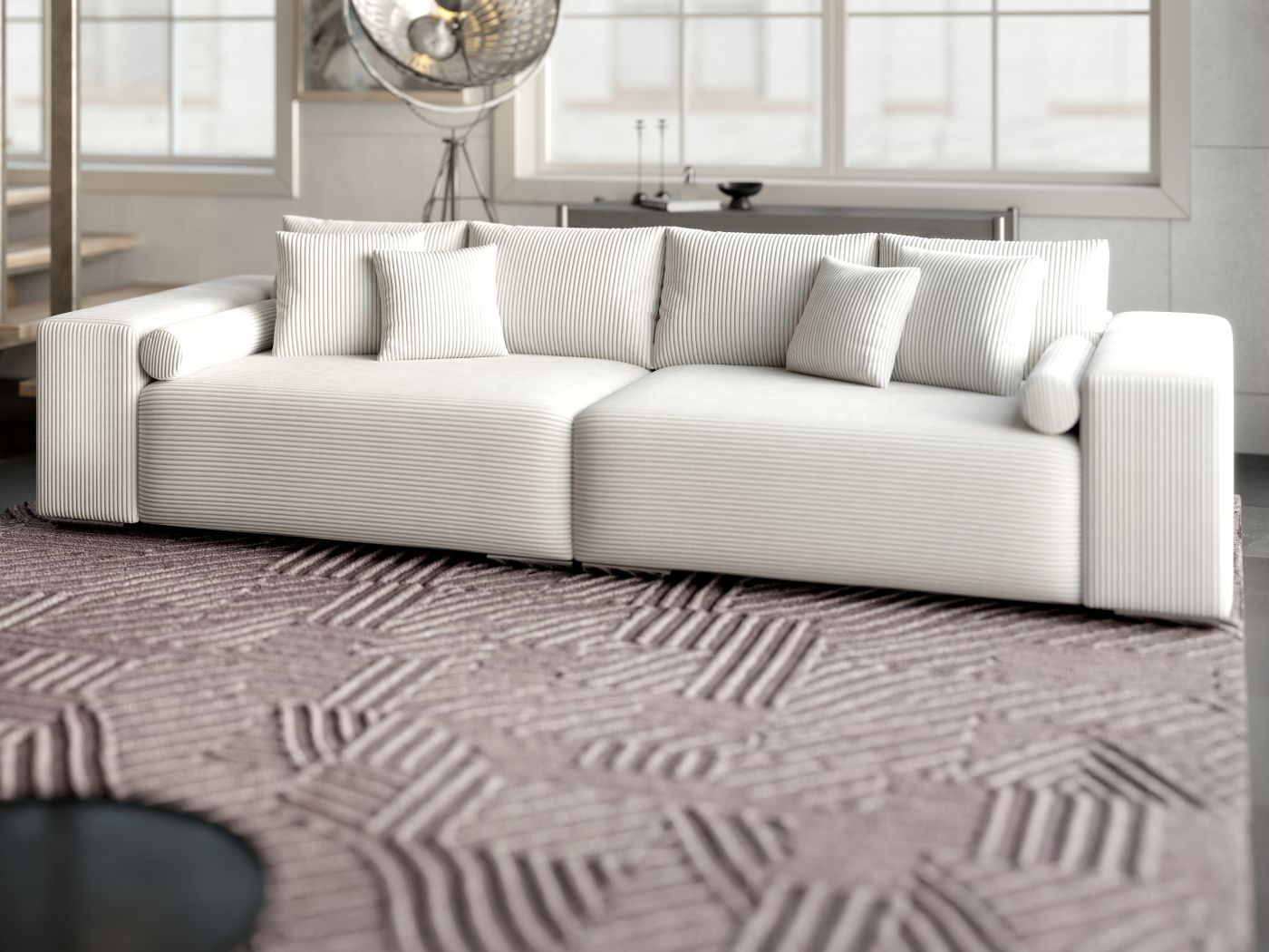 Canapea extensibilă dumonde cu ladă de depozitare si sezut confortabil din spuma HR, Marbela Zoom Bej XXL 295x100 cm fabrica