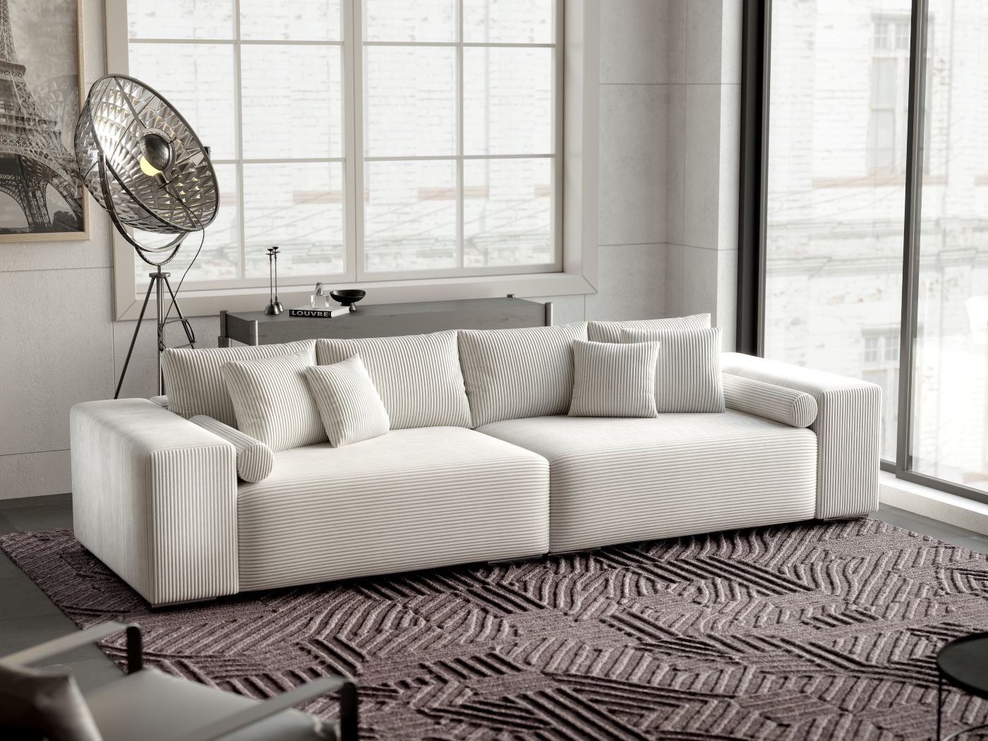 Canapea extensibilă dumonde cu ladă de depozitare si sezut confortabil din spuma HR, Marbela Zoom Bej XXL 295x100 cm fabrica
